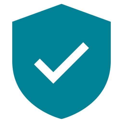 Blue shield icon with a checkmark in the center